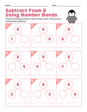 Subtract from 8 Using Number Bonds large image