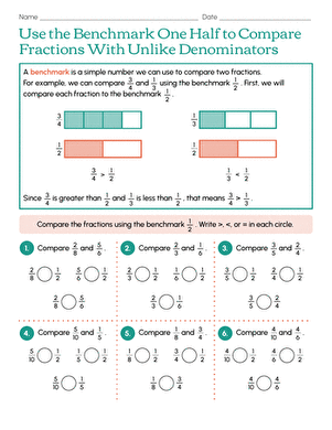 Use the Benchmark One Half to Compare Fractions With Unlike Denominators large image