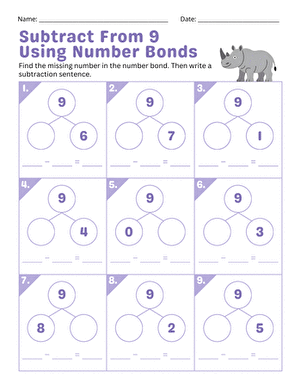 Subtract From 9 Using Number Bonds large image