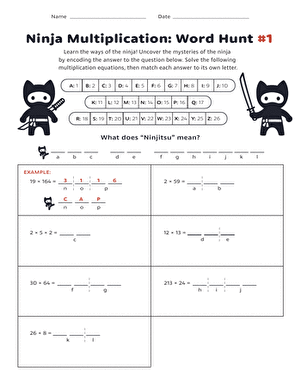 Ninja Multiplication: Word Hunt #1