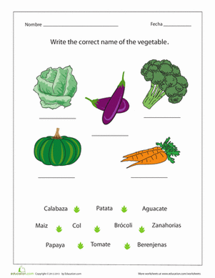 Vegetables in Spanish