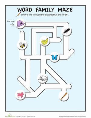 Picture Word Maze: "-at"