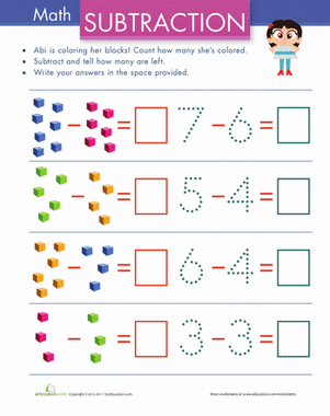 Subtraction with Pictures: Colored Blocks