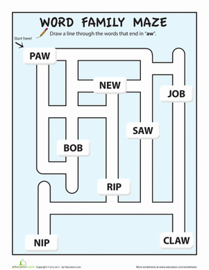 "aw" Word Family Maze