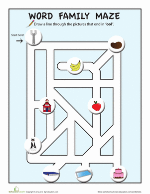 Picture Word Maze: "-ool"