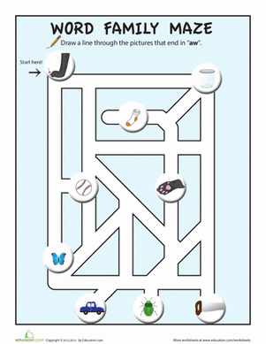 Picture Word Maze: "-aw"