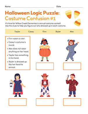 Halloween Logic Puzzle: Costume Confusion #1