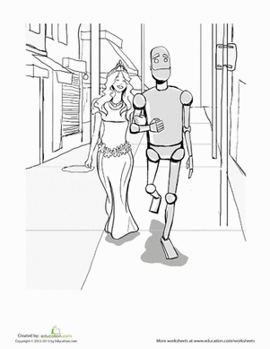 Princess and Robot Coloring Page