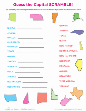 State Capital Word Scramble
