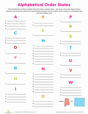 States in Alphabetical Order
