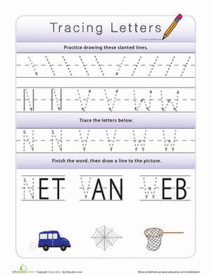 Tracing Letters N, V, W