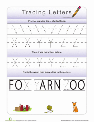 Tracing Letters X, Y, Z