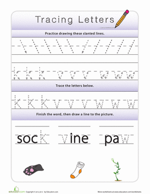 Tracing Lowercase Letters k,v,w