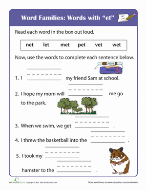 Writing Word Families: -et Words
