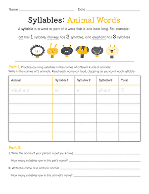 Syllables: Animal Words