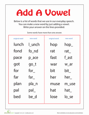 Add a Vowel Word Game