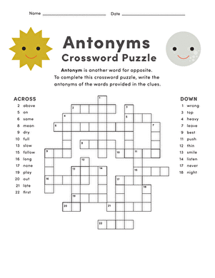 Antonym Crossword Puzzle