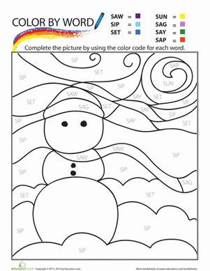 Snowman Color by Sight Word
