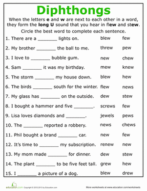 Practice Reading Vowel Diphthongs: ew