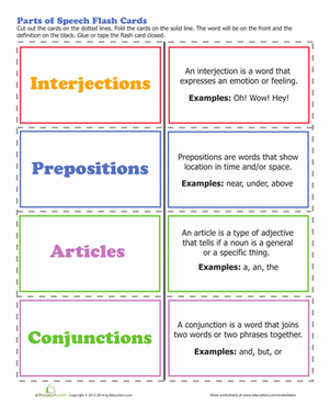 Parts of Speech Worksheet