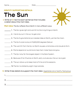 Identify Supporting Details: The Sun