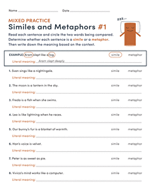 Mixed Practice: Similes and Metaphors #1