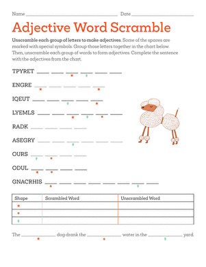 Adjectives Word Scramble