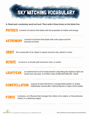 Space Vocabulary For Kids