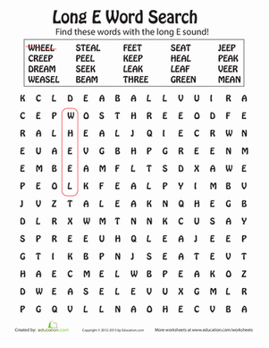 Long "E" Word Search