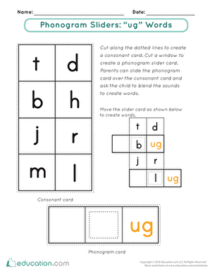 Phonogram Sliders: The "Ug" Word Family