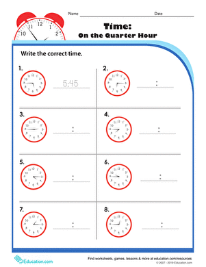 Telling Time on the Quarter Hour: Write It
