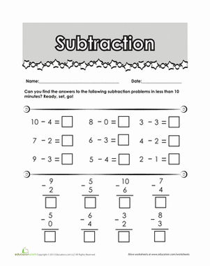 Subtraction Facts Review 