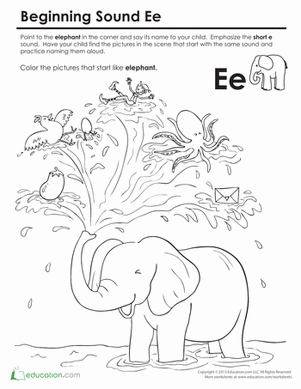 Beginning Sounds Coloring: Sounds Like Elephant