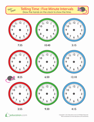 Telling Time to Five Minutes: Draw the Time