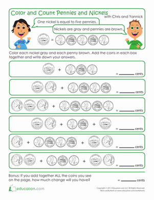 Color and Count: Nickels and Pennies
