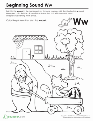 Beginning Sounds Coloring: Sounds Like Weasel