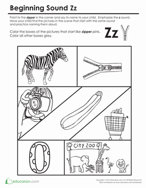 Beginning Sounds Coloring: Sounds Like Zipper