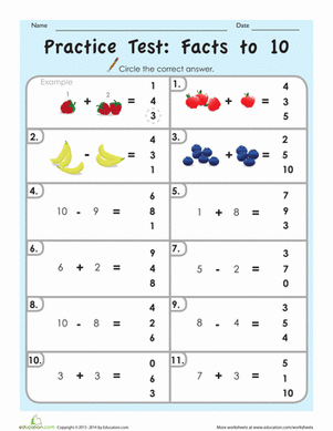 Practice Test: Facts to 10