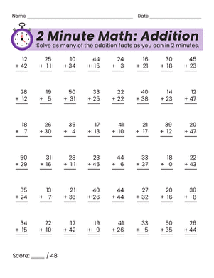 2 Minute Math: Addition