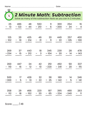 2 Minute Math: Subtraction large image