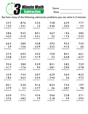 3 Math Minutes: Subtraction