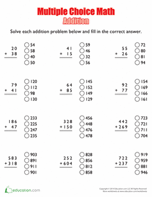 Multiple Choice Math: Addition