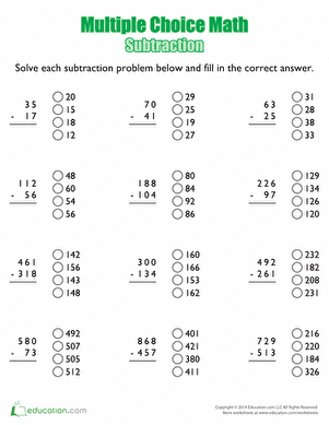 Multiple Choice Math: Subtraction