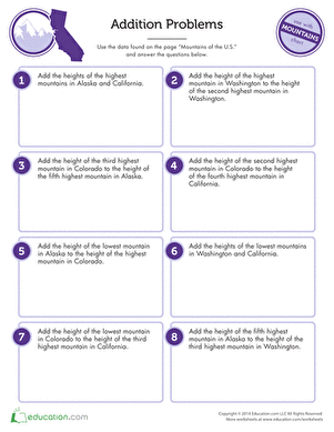 Mountains Single Step Word Problems