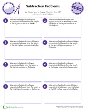 Mountains Subtraction Word Problems