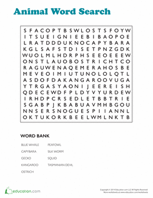 Animals of the World Word Search