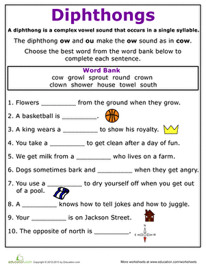 Practice Reading Vowel Diphthongs: ow