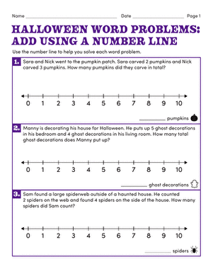 Halloween Word Problems: Add Using a Number Line large image