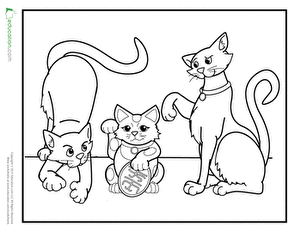 Cats and Maneki-neko Coloring Page
