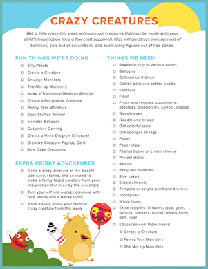 Crazy Creatures Checklist